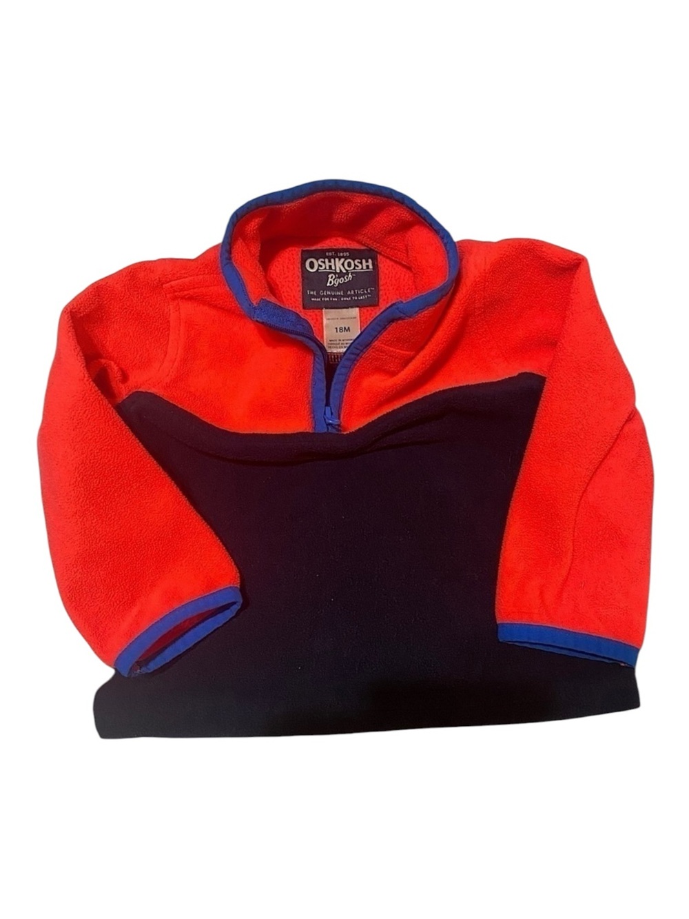 OSHKOSH Fleece 3/4 Zip Pullover Sweatshirt Boys Size 18M Red & Blue  Like New